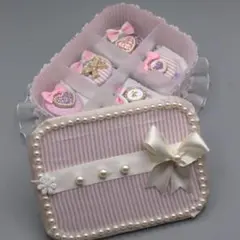 デコアクセサリーミラー付きボックス/ヘアクリップ&ヘアゴムセット