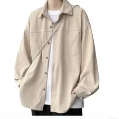 クリーム色 シャツジャケット 長袖 2ポケット