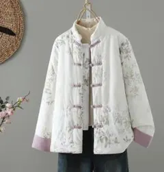 アウター チャイナボタン ジャカード 冬 ゆったり スタンドカラー 中綿入り