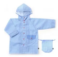 ダッドウェイ　キッズレインコート　90cm 青　水色　チェック