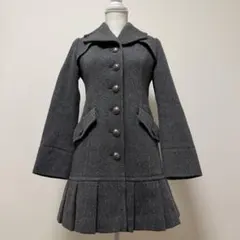 バーバリーブルーレーベル　ウールコート　グレー　裏地チェック　プリーツ　S