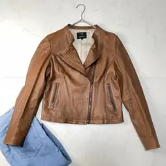 専用23区 羊本革 ラムレザーレザージャケット 40 ノーカラー ライダース風