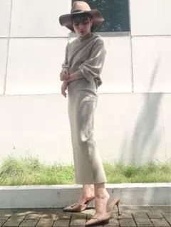 【GYDA】ボトルネックニットTOPS&スリットタイトスカート　セットアップ