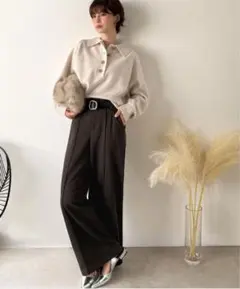 ダークブラウン ワイドパンツ Mサイズ　クラシカルエルフ