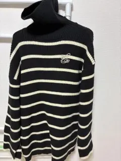 ストライプ タートルネックニット