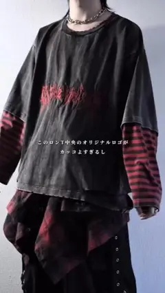 M 新品 LILL(ERAR)スプレー加工ハイダメージヴィンテージロゴ刺繍ロンT 