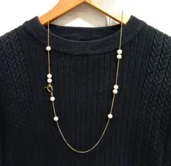 マンテル＆8㎜コットンパールのステーションネックレス　ラリエットネックレス