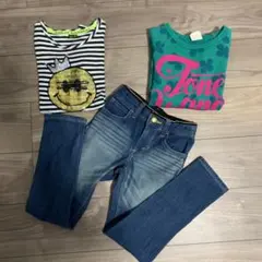 女の子3点セット　トレーナー　長袖Tシャツ　ジーパン　デニム　130サイズ