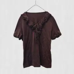 ..SMART PINK 半袖Tシャツ　フリル　ブラウン 茶　42 夏のサムネイル