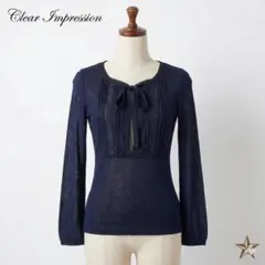 【美品】Clear Impression レース切替リボンタイニット ネイビーのサムネイル