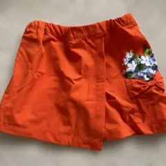 オレンジ 花柄ポケット ハーフパンツ