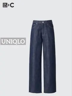 k0637 小さめサイズ UNIQLO:C ワイドストレートジーンズ ネイビー