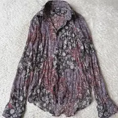 美品 TORNADO MART 長袖シアードレスシャツ L シワ加工タイダイ総柄