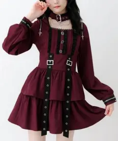 夢展望 ゴシック風バラボタンレースフリルボウタイワンピース M - メルカリ