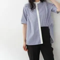 美品☆N.ナチュラルビューティーベーシック　 バンドカラークレリックストライプ