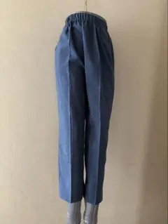 美品　センタープレス　ウエストゴム　ブルー　青　ネイビー　グレンチェック　日本製