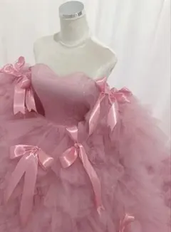 キヨコハタ風ピンクオフショルダーカラードレス。大きめリボン髪飾り➕ティアラ付き 2025年最新】キヨコハタ カラードレスの人気アイテム - メルカリ