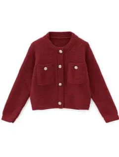 ゴールドボタンショート丈ニットカーディガン[an1347] レッド