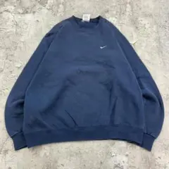 ナイキ　ワンポイント　スウッシュ　トップス　長袖　スウェット　古着　ネイビー　M