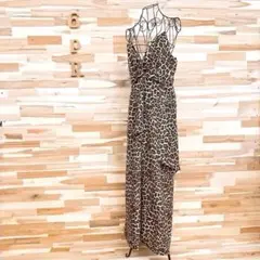 希少【ザラ】アニマル柄 レオパード キャミ サロペット オールインワン L茶×黒