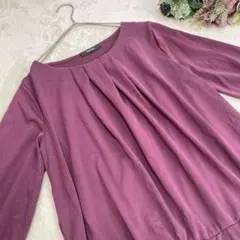 千趣会⭐️ 七分袖カットソー ドレープ 袖　裾ゴム 体型カバー 日本製 エンジ M