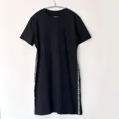 美品！カルバンクラインジーンズ 半袖ミニワンピースS黒/サイドロゴライン