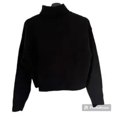 トップス ニット ショート丈ニット タートルネックニット 黒ニット