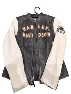レアビンテージレディースHarley Davidson レザージャケット 黒/白のサムネイル