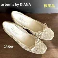 DIANA 未使用級 バレエシューズ スクエア グリッター ラメ 超軽量