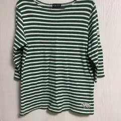 drug stores 緑と白のストライプ 五分袖Tシャツ