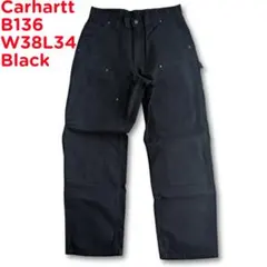 USA製 カーハート ブラック B136 W36L30 ダブルニー Carhartt カーハート B136 ダブルフロント ウォッシュド ダック