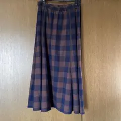 Dessin チェック柄 フレアスカート ネイビー/ブラウン