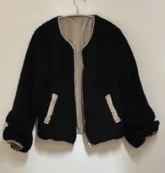 clearリバーシブルジャンパー★黒モコモコ×ベージュ