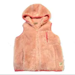 女の子 フリース ジッパー付き ベスト XS(5/6)ピンクフード付きアウター