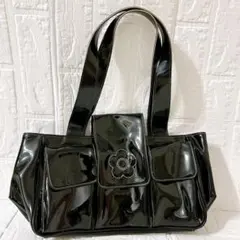 【美品】マリークワント　ハンドバッグ　エナメル　デイジー　黒