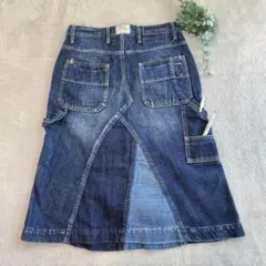 デニムパッチワークスカート Gパンリメイク　濃紺　ストレッチ有り　Ｌ