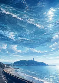 【イラスト】湘南の海と空 アートポスター