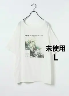 未使用ジーナシスbrightフォトコラージュボートネックプリン卜TEEホワイトのサムネイル