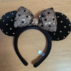 ミニーマウススタイル カチューシャ 黒と金のドット