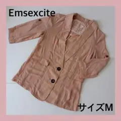 ＊エムズエキサイト：サイズM：くすみピンク色の七分袖シアージャケット＊