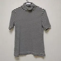 ジュンコシマダゴルフ　ハイネック半袖Tシャツ 黒と白のストライプのサムネイル