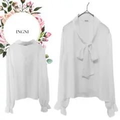 限定様【イング】INGNI♡リボン付Ｖネックブラウス♡袖口ゴム♡オフィス通勤【М