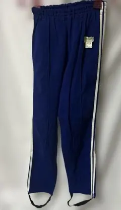 昭和レトロ　青色 Mサイズ サイドに2本線ジャージパンツ