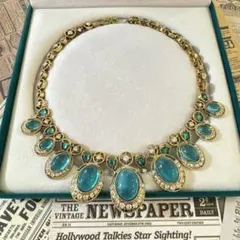 ヴィンテージ デザイン　アクセサリー　ネックレス　ゴールド　ブルー　レトロ