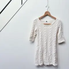 マーキュリーデュオ/ケーブルニット/チュニック/ミニワンピース/5分袖/白/F