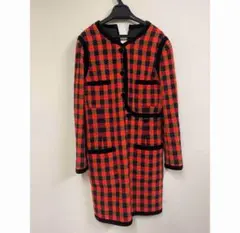 CHANEL シャネル ツイードワンピース チェック柄 ベロアボタン