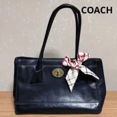 COACH リボン付き ハンドバッグ 黒 本革 コーチ リアルレザー