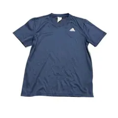 adidas ゲームシャツ　半袖　ロゴ刺繍　古着　ネイビー　L 8Sa