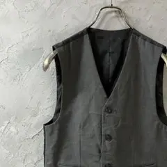 ヴィンテージ　ベスト　リバーシブル　シンプル　無地　黒　グレー　古着　VT3