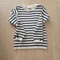 petitmain ボーダー 長袖カットソー 100cm 薄手ニット 袖リボン付